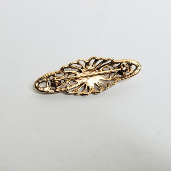 Vintage Brooch Gold Tone Faux Pearl Victorian Revival Bar Brooch Jewelry - VTG - Picture 3 of 4